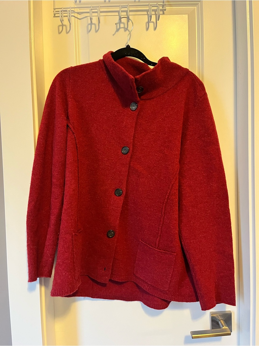 Eileen Fisher Deep Red 100% Wool Sweater Jacket